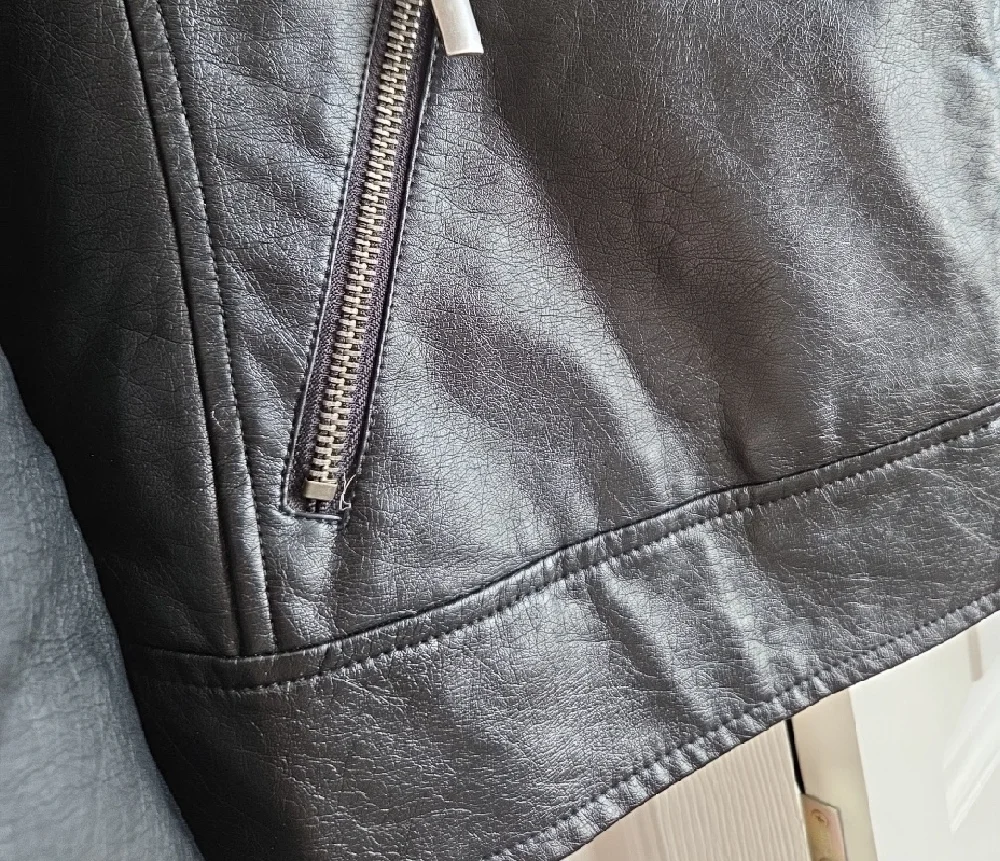 Torrid Black Faux Leather Jacket with Cream Shearling Collar - Picture 2 of 4